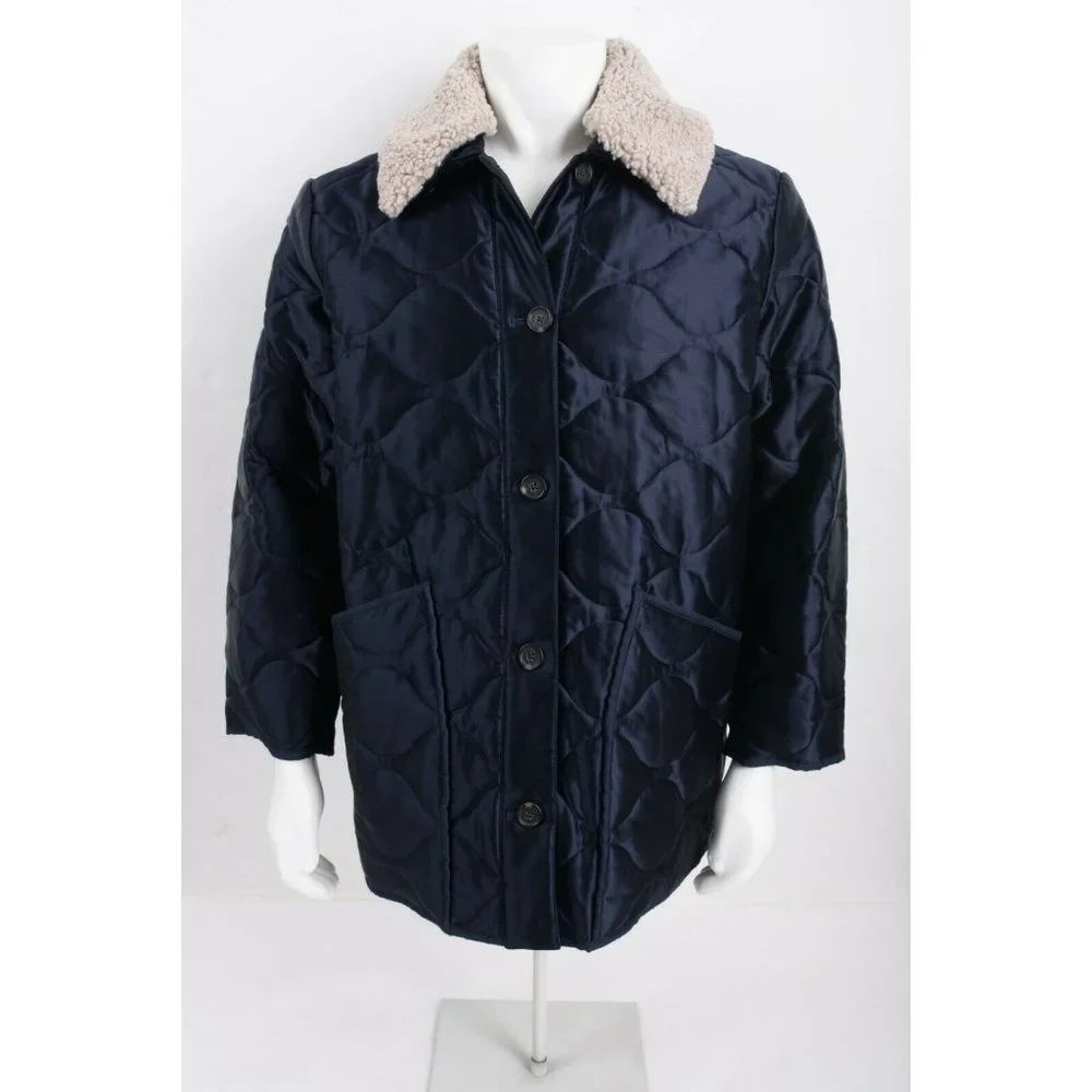 J.Crew Womens Coat Quilted Puffer Cocoon Satin Primaloft XXL 2XL Navy Blue AQ458